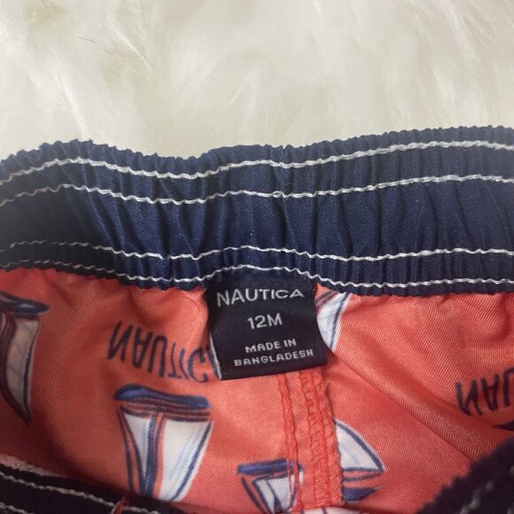 NAUTICA Boys Shorts Size 12 Months Red Sailboats Navy Summer Vacation Nautical - Picture 4 of 8